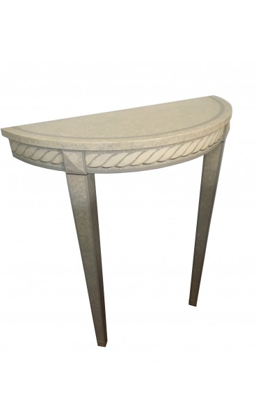 French Style - Hand Painted Trompe-l'Oeil Demilune Table