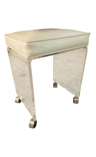 1970s Postmodern Waterfall Lucite Vanity Stool by Akko (With Leather Seat)