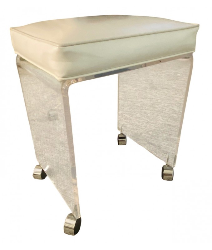 1970s Postmodern Waterfall Lucite Vanity Stool by Akko (With Leather Seat)